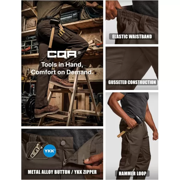 CQR Mens Flex Ripstop Work Pants Water Resistant Tactical Pants Outdoor Utility Operator EDC Cargo PantsLumber Dark Brown