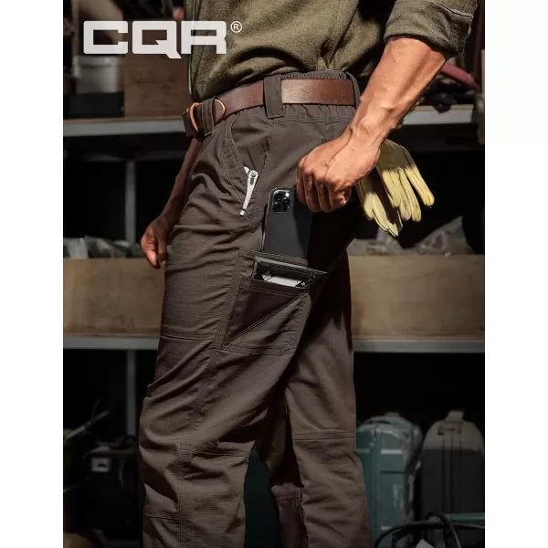 CQR Mens Flex Ripstop Work Pants Water Resistant Tactical Pants Outdoor Utility Operator EDC Cargo PantsLumber Dark Brown