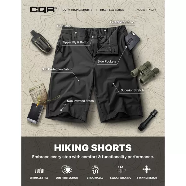 CQR Mens Hiking Cargo Shorts Quick Dry Stretch Tactical Outdoor Shorts Lightweight Camping Golf Shorts with Multi PocketsHike Flex Black