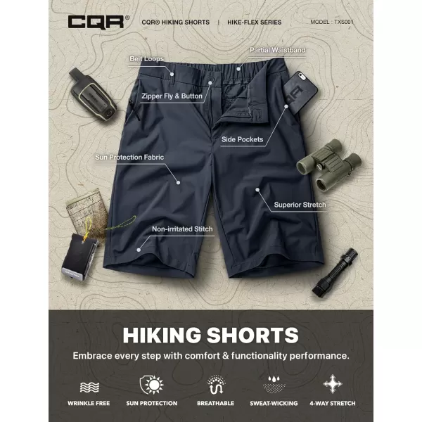 CQR Mens Hiking Cargo Shorts Quick Dry Stretch Tactical Outdoor Shorts Lightweight Camping Golf Shorts with Multi PocketsHike Flex Navy