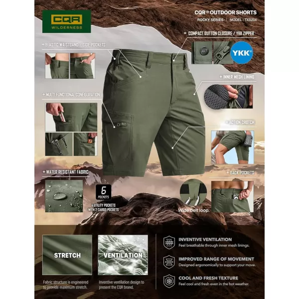 CQR Mens Hiking Cargo Shorts Quick Dry Stretch Tactical Outdoor Shorts Lightweight Camping Golf Shorts with Multi PocketsRocky Shorts Fuscous Green