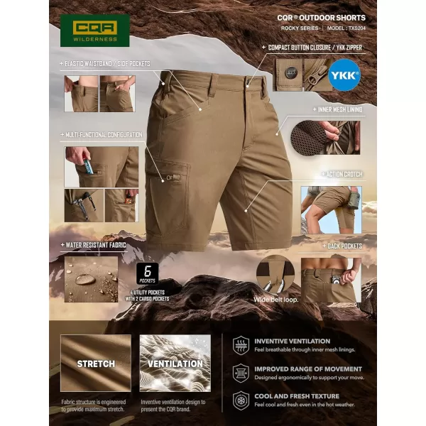 CQR Mens Hiking Cargo Shorts Quick Dry Stretch Tactical Outdoor Shorts Lightweight Camping Golf Shorts with Multi PocketsRocky Shorts Hazelnut