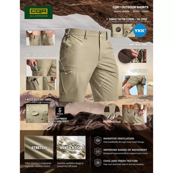 CQR Mens Hiking Cargo Shorts Quick Dry Stretch Tactical Outdoor Shorts Lightweight Camping Golf Shorts with Multi PocketsRocky Shorts Tan