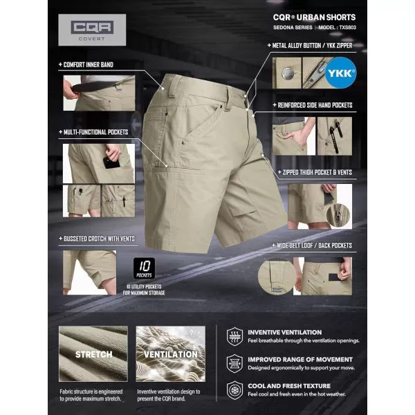 CQR Mens Hiking Cargo Shorts Quick Dry Stretch Tactical Outdoor Shorts Lightweight Camping Golf Shorts with Multi PocketsSedona Desert Sand