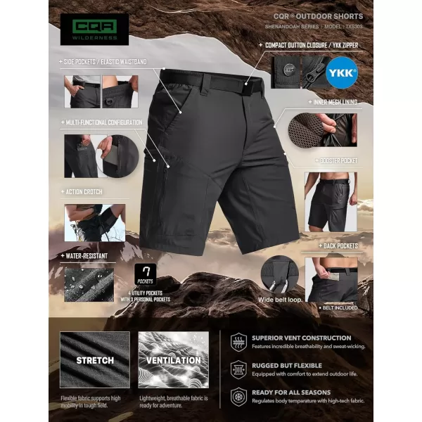 CQR Mens Hiking Cargo Shorts Quick Dry Stretch Tactical Outdoor Shorts Lightweight Camping Golf Shorts with Multi PocketsShenandoah Shorts Black