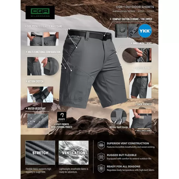 CQR Mens Hiking Cargo Shorts Quick Dry Stretch Tactical Outdoor Shorts Lightweight Camping Golf Shorts with Multi PocketsShenandoah Shorts Carbon Grey