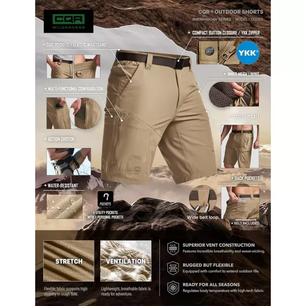 CQR Mens Hiking Cargo Shorts Quick Dry Stretch Tactical Outdoor Shorts Lightweight Camping Golf Shorts with Multi PocketsShenandoah Shorts Coyote