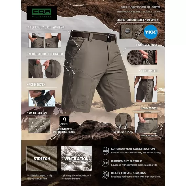 CQR Mens Hiking Cargo Shorts Quick Dry Stretch Tactical Outdoor Shorts Lightweight Camping Golf Shorts with Multi PocketsShenandoah Shorts Sand Khaki