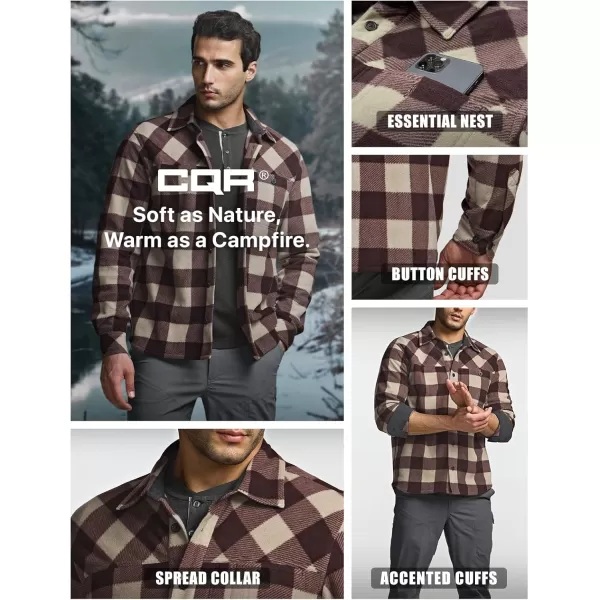 CQR Mens Long Sleeve Heavyweight Fleece Shirts Plaid Button Up Shirt Warm Outdoor Casual Shirt with PocketsBush Blend Country Wine