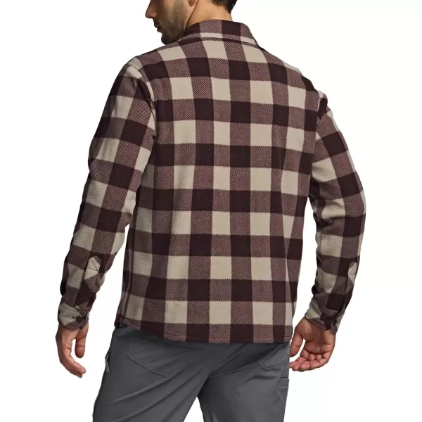 CQR Mens Long Sleeve Heavyweight Fleece Shirts Plaid Button Up Shirt Warm Outdoor Casual Shirt with PocketsBush Blend Country Wine