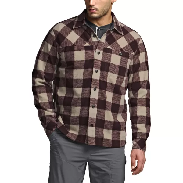 CQR Mens Long Sleeve Heavyweight Fleece Shirts Plaid Button Up Shirt Warm Outdoor Casual Shirt with PocketsBush Blend Country Wine