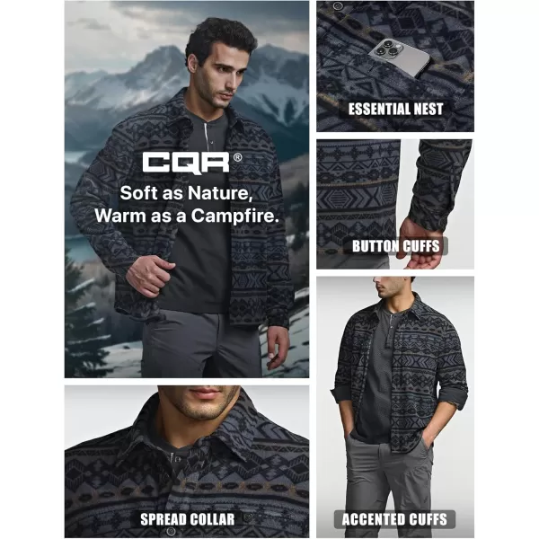 CQR Mens Long Sleeve Heavyweight Fleece Shirts Plaid Button Up Shirt Warm Outdoor Casual Shirt with PocketsBush Blend Uncharted Black