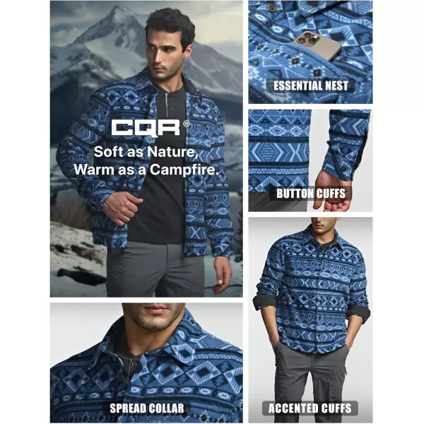 CQR Mens Long Sleeve Heavyweight Fleece Shirts Plaid Button Up Shirt Warm Outdoor Casual Shirt with PocketsBush Blend Uncharted Blue