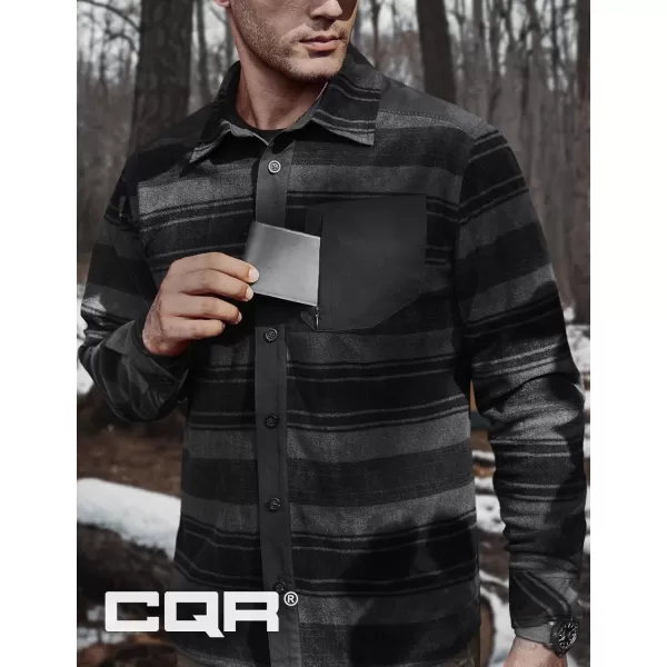 CQR Mens Long Sleeve Heavyweight Fleece Shirts Plaid Button Up Shirt Warm Outdoor Casual Shirt with PocketsBush Blend Wild Shadow