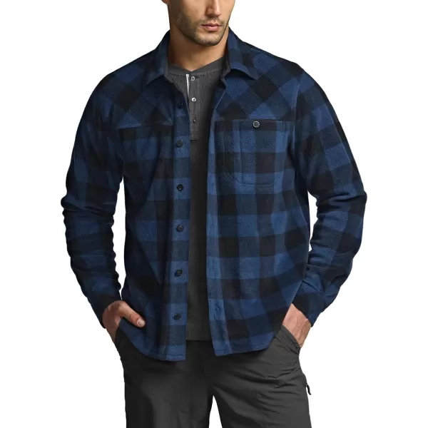 CQR Mens Long Sleeve Heavyweight Fleece Shirts Plaid Button Up Shirt Warm Outdoor Casual Shirt with PocketsBush Blend Wind Blue