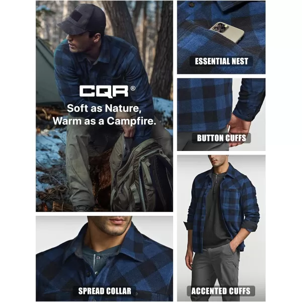 CQR Mens Long Sleeve Heavyweight Fleece Shirts Plaid Button Up Shirt Warm Outdoor Casual Shirt with PocketsBush Blend Wind Blue