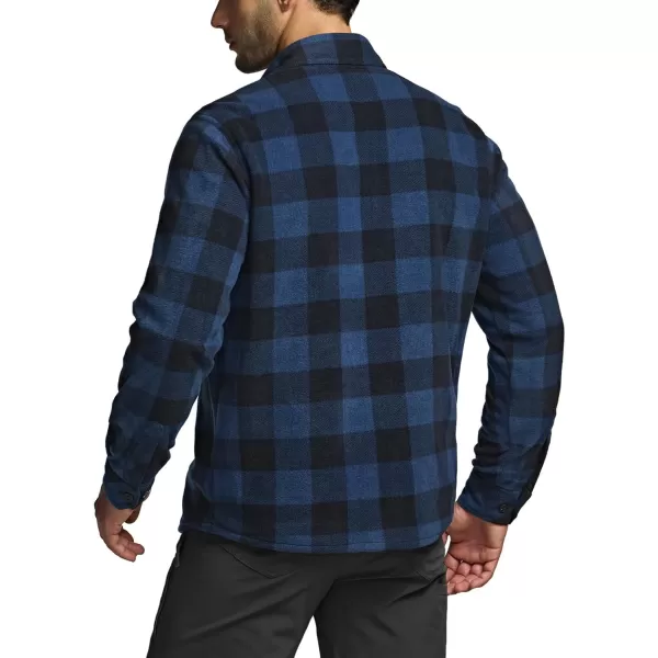 CQR Mens Long Sleeve Heavyweight Fleece Shirts Plaid Button Up Shirt Warm Outdoor Casual Shirt with PocketsBush Blend Wind Blue