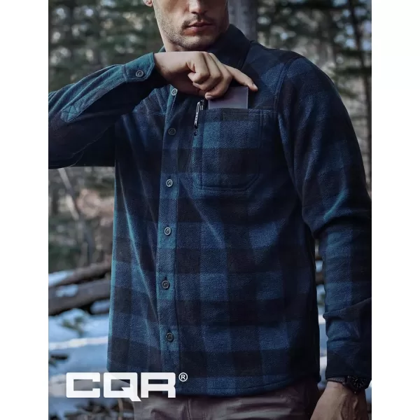 CQR Mens Long Sleeve Heavyweight Fleece Shirts Plaid Button Up Shirt Warm Outdoor Casual Shirt with PocketsBush Blend Wind Blue