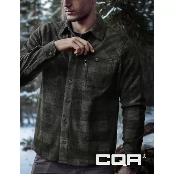 CQR Mens Long Sleeve Heavyweight Fleece Shirts Plaid Button Up Shirt Warm Outdoor Casual Shirt with PocketsBush Blend Woody