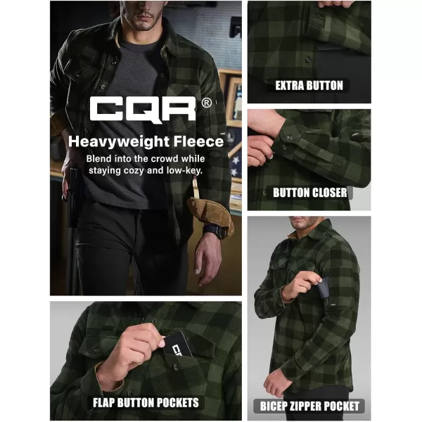 CQR Mens Long Sleeve Heavyweight Fleece Shirts Plaid Button Up Shirt Warm Outdoor Casual Shirt with PocketsHidden Zipper Pocket Hunter