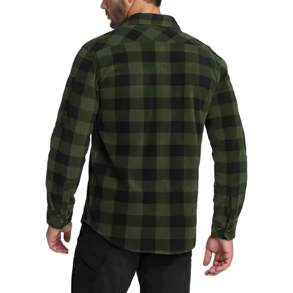 CQR Mens Long Sleeve Heavyweight Fleece Shirts Plaid Button Up Shirt Warm Outdoor Casual Shirt with PocketsHidden Zipper Pocket Hunter