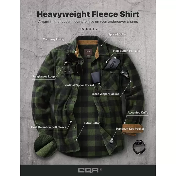 CQR Mens Long Sleeve Heavyweight Fleece Shirts Plaid Button Up Shirt Warm Outdoor Casual Shirt with PocketsHidden Zipper Pocket Hunter