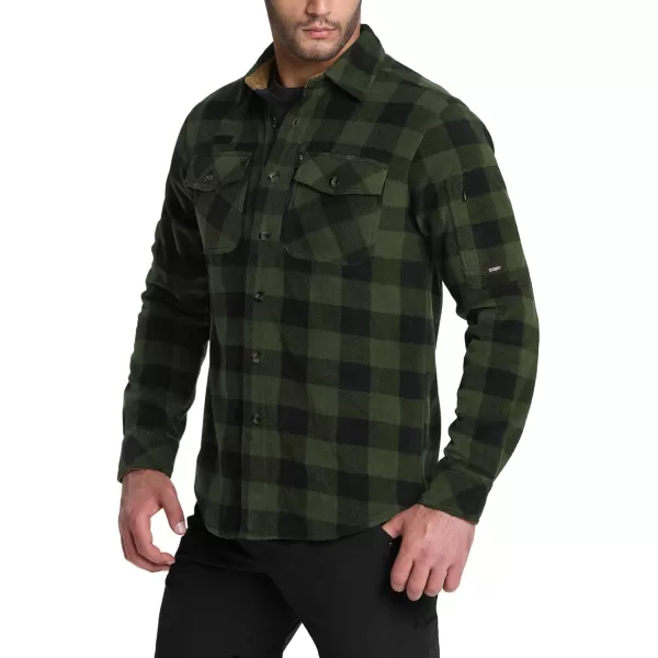 CQR Mens Long Sleeve Heavyweight Fleece Shirts Plaid Button Up Shirt Warm Outdoor Casual Shirt with PocketsHidden Zipper Pocket Hunter