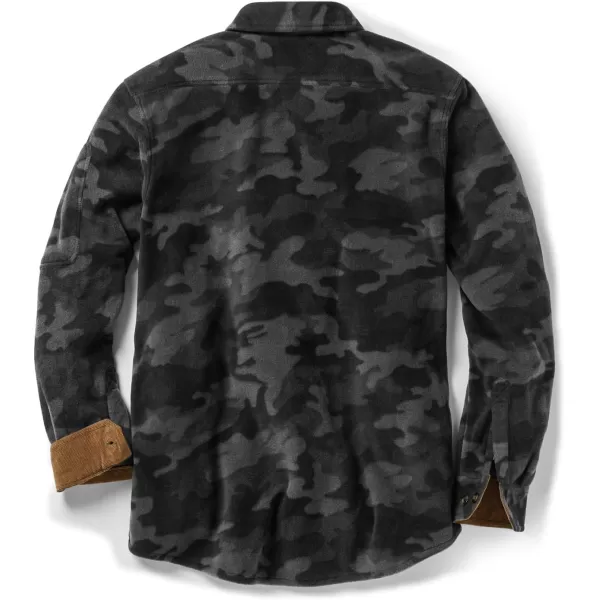 CQR Mens Long Sleeve Heavyweight Fleece Shirts Plaid Button Up Shirt Warm Outdoor Casual Shirt with PocketsHidden Zipper Pocket Urban Camo Black