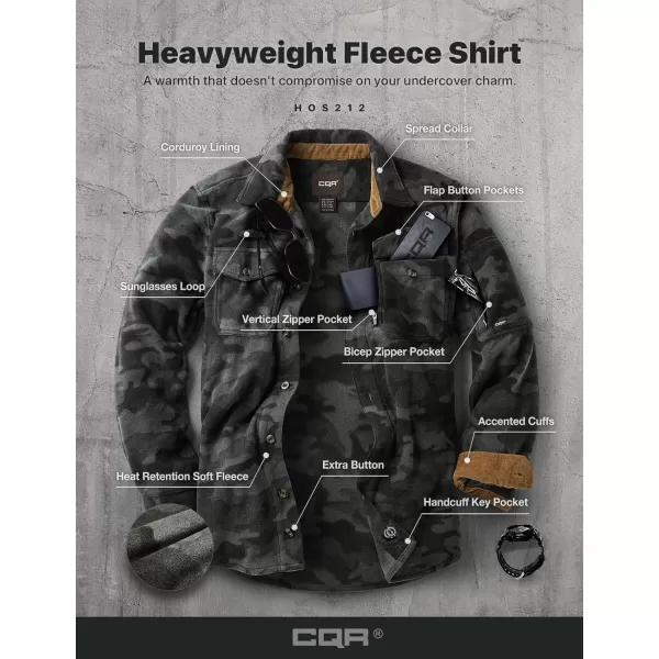 CQR Mens Long Sleeve Heavyweight Fleece Shirts Plaid Button Up Shirt Warm Outdoor Casual Shirt with PocketsHidden Zipper Pocket Urban Camo Black