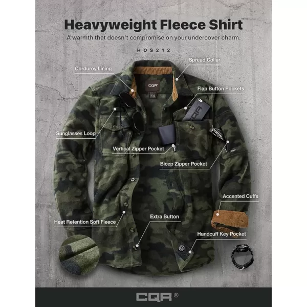 CQR Mens Long Sleeve Heavyweight Fleece Shirts Plaid Button Up Shirt Warm Outdoor Casual Shirt with PocketsHidden Zipper Pocket Woodland Camo Olive