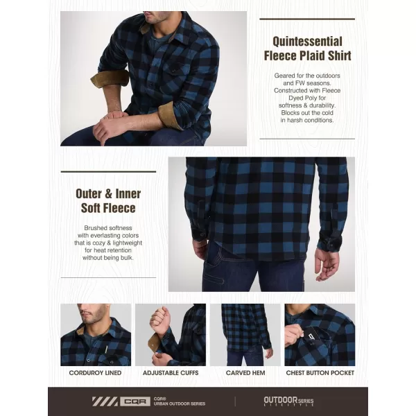 CQR Mens Long Sleeve Heavyweight Fleece Shirts Plaid Button Up Shirt Warm Outdoor Casual Shirt with PocketsOne Pocket Blue