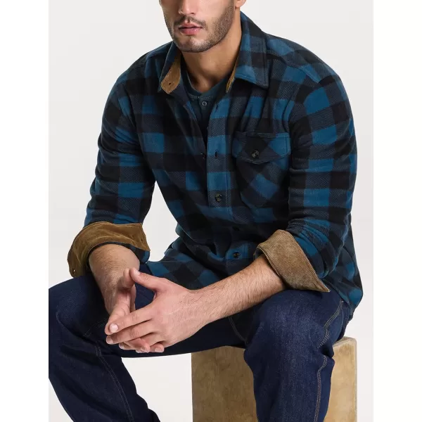 CQR Mens Long Sleeve Heavyweight Fleece Shirts Plaid Button Up Shirt Warm Outdoor Casual Shirt with PocketsOne Pocket Blue