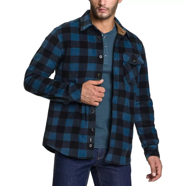 CQR Mens Long Sleeve Heavyweight Fleece Shirts Plaid Button Up Shirt Warm Outdoor Casual Shirt with PocketsOne Pocket Blue