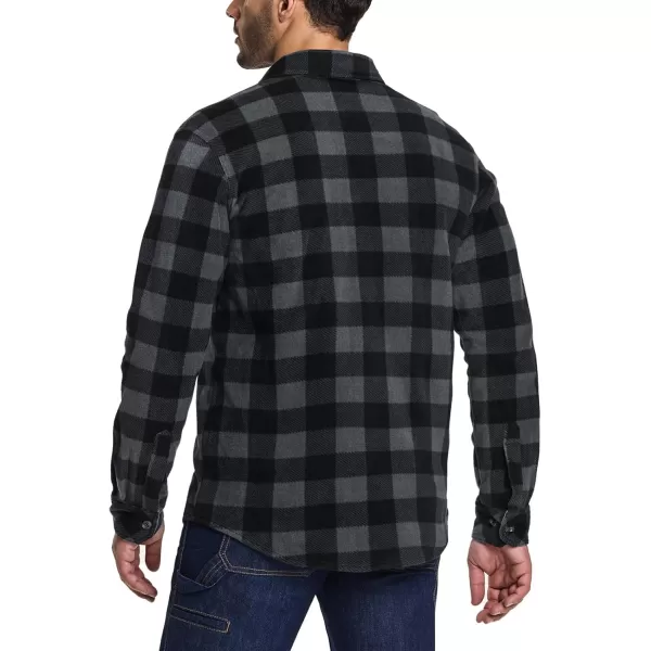 CQR Mens Long Sleeve Heavyweight Fleece Shirts Plaid Button Up Shirt Warm Outdoor Casual Shirt with PocketsOne Pocket Charcoal