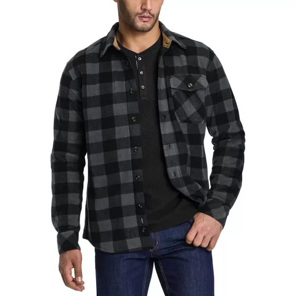 CQR Mens Long Sleeve Heavyweight Fleece Shirts Plaid Button Up Shirt Warm Outdoor Casual Shirt with PocketsOne Pocket Charcoal