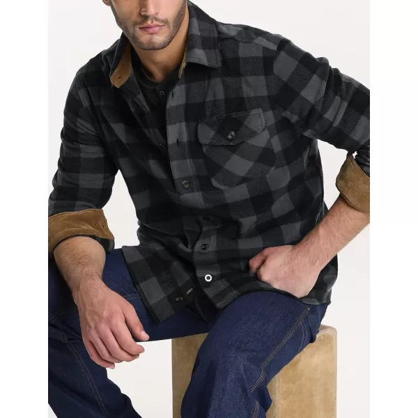 CQR Mens Long Sleeve Heavyweight Fleece Shirts Plaid Button Up Shirt Warm Outdoor Casual Shirt with PocketsOne Pocket Charcoal