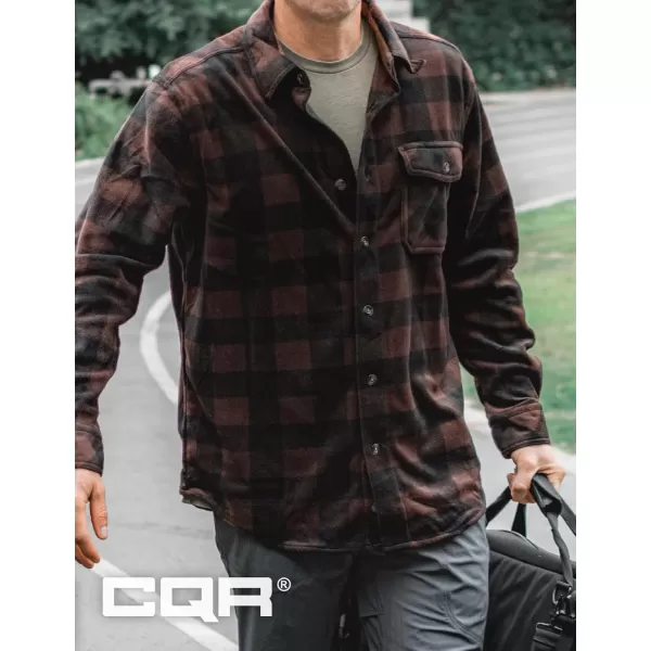 CQR Mens Long Sleeve Heavyweight Fleece Shirts Plaid Button Up Shirt Warm Outdoor Casual Shirt with PocketsOne Pocket Dark Brown