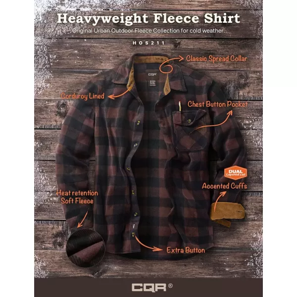 CQR Mens Long Sleeve Heavyweight Fleece Shirts Plaid Button Up Shirt Warm Outdoor Casual Shirt with PocketsOne Pocket Dark Brown