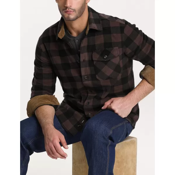 CQR Mens Long Sleeve Heavyweight Fleece Shirts Plaid Button Up Shirt Warm Outdoor Casual Shirt with PocketsOne Pocket Dark Brown