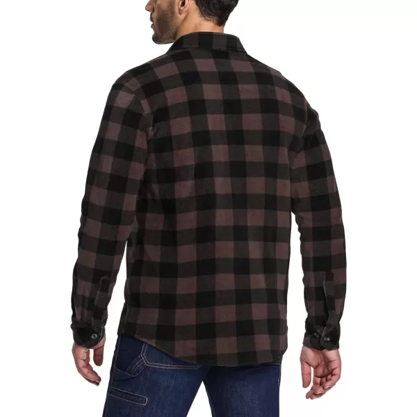 CQR Mens Long Sleeve Heavyweight Fleece Shirts Plaid Button Up Shirt Warm Outdoor Casual Shirt with PocketsOne Pocket Dark Brown