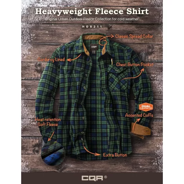 CQR Mens Long Sleeve Heavyweight Fleece Shirts Plaid Button Up Shirt Warm Outdoor Casual Shirt with PocketsOne Pocket Green