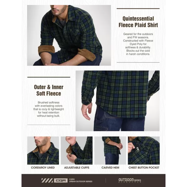 CQR Mens Long Sleeve Heavyweight Fleece Shirts Plaid Button Up Shirt Warm Outdoor Casual Shirt with PocketsOne Pocket Green