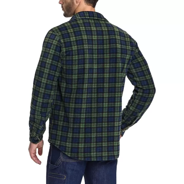 CQR Mens Long Sleeve Heavyweight Fleece Shirts Plaid Button Up Shirt Warm Outdoor Casual Shirt with PocketsOne Pocket Green