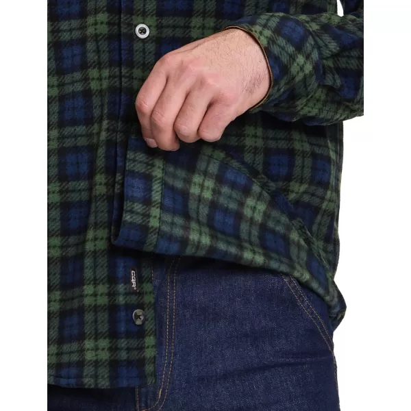 CQR Mens Long Sleeve Heavyweight Fleece Shirts Plaid Button Up Shirt Warm Outdoor Casual Shirt with PocketsOne Pocket Green