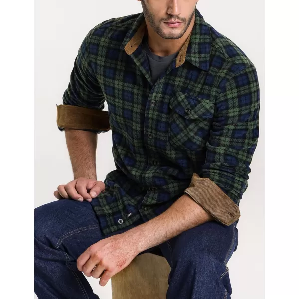 CQR Mens Long Sleeve Heavyweight Fleece Shirts Plaid Button Up Shirt Warm Outdoor Casual Shirt with PocketsOne Pocket Green