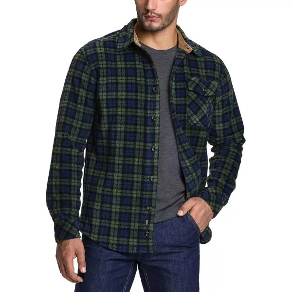 CQR Mens Long Sleeve Heavyweight Fleece Shirts Plaid Button Up Shirt Warm Outdoor Casual Shirt with PocketsOne Pocket Green