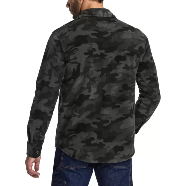 CQR Mens Long Sleeve Heavyweight Fleece Shirts Plaid Button Up Shirt Warm Outdoor Casual Shirt with PocketsOne Pocket Urban Camo Black