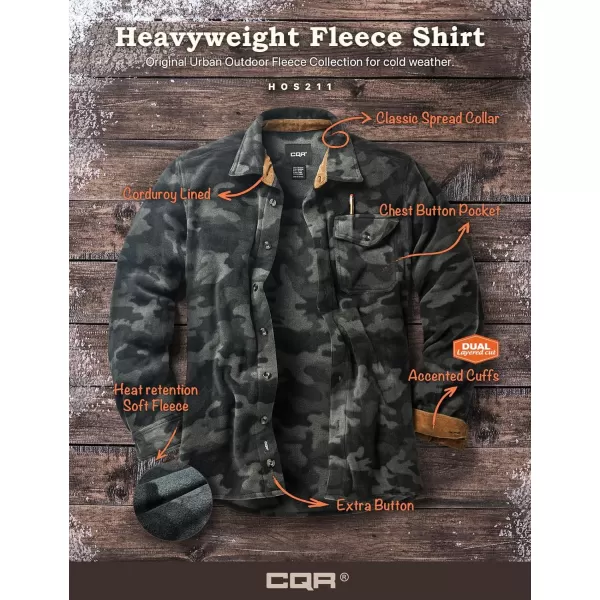 CQR Mens Long Sleeve Heavyweight Fleece Shirts Plaid Button Up Shirt Warm Outdoor Casual Shirt with PocketsOne Pocket Urban Camo Black