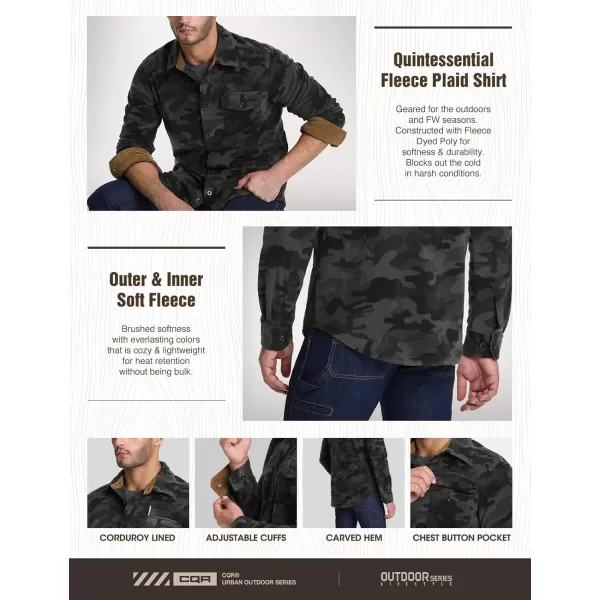 CQR Mens Long Sleeve Heavyweight Fleece Shirts Plaid Button Up Shirt Warm Outdoor Casual Shirt with PocketsOne Pocket Urban Camo Black