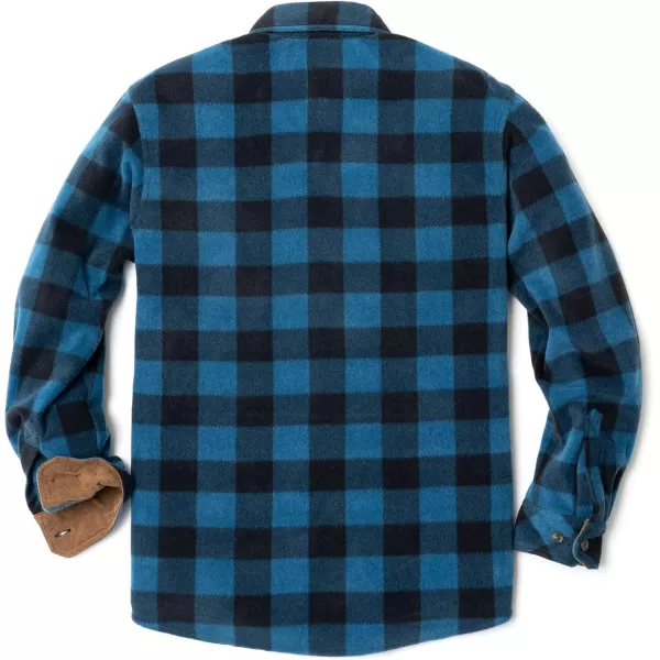 CQR Mens Long Sleeve Heavyweight Fleece Shirts Plaid Button Up Shirt Warm Outdoor Casual Shirt with PocketsPolar Fleece Blue